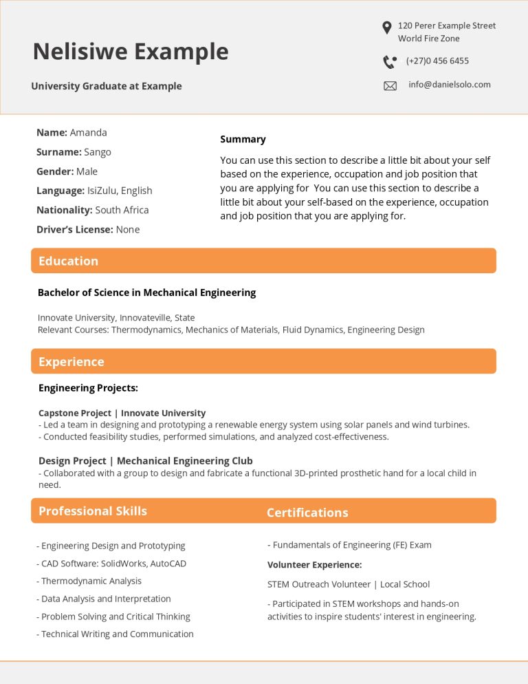 academic cv template for students