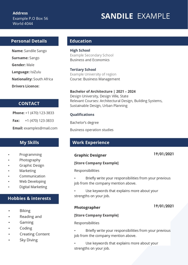 entry level cv template