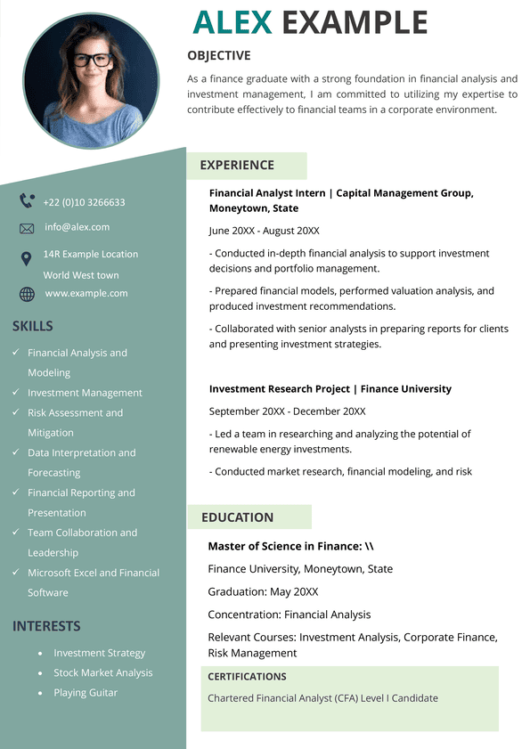 finance graduate cv template